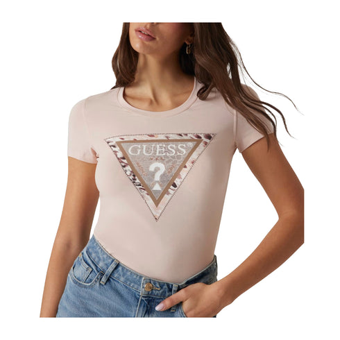 Guess T-shirt T-shirt Donna con triangolo animalier Rosa - Francavilla Moda